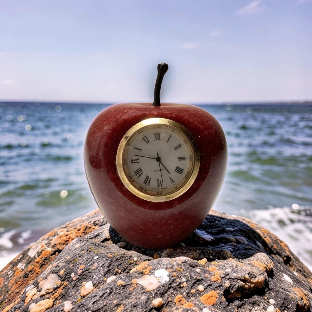 RED MARBLE STONE ANALOG QUARTZ APPLE CLOCK